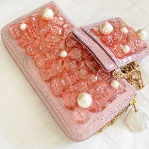Pink Beaded Wallet and Lanyard